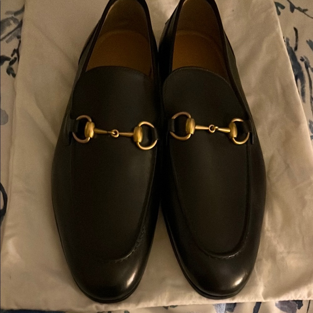 Men's Black Leather Loafers with Gold Detailing